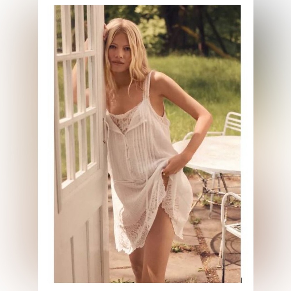 By Anthropologie Embroidered Mini Slip Dress in White - Size XL - NWOT